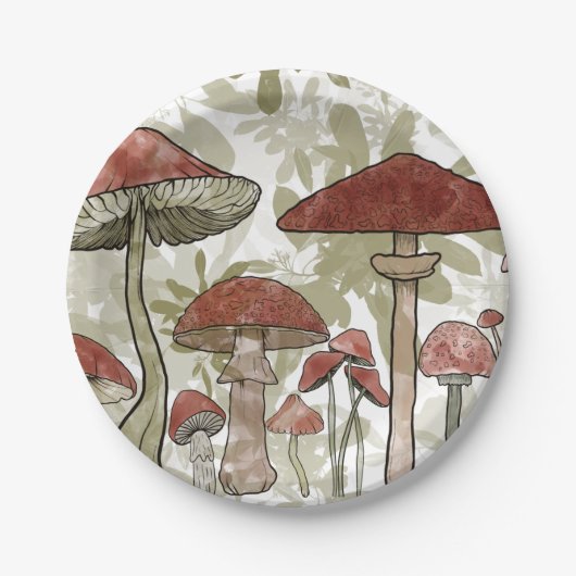 Assiettes En Carton Balloon de champignons verts et rouges (Devant)