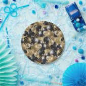 Assiettes En Carton Balloon d'or noir moderne 50e anniversaire (Fête)