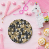 Assiettes En Carton Balloon d'or noir moderne 50e anniversaire (Fête)