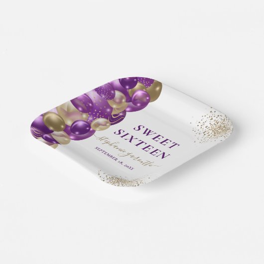 Assiettes En Carton Balloon doux 16 violet or étincelant (Angulaire)