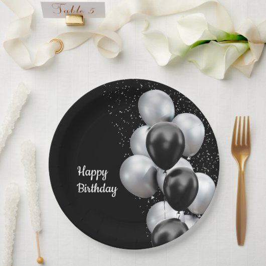 Assiettes En Carton Balloon gris noir chic (Mariage)