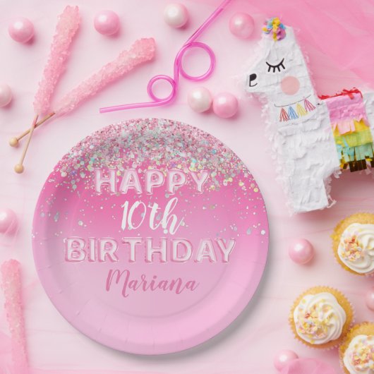 Assiettes En Carton Balloon rose Ombre fête d'anniversaire (Fête)