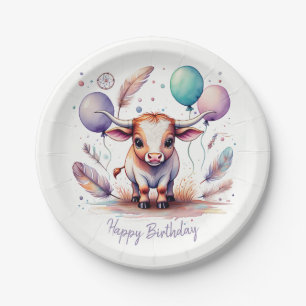 Assiettes En Carton Balloons Anniversaire Texas Longhorn Aquarelle Mig