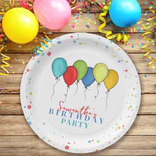 Assiettes En Carton Balons d'anniversaire Confetti Calligraphie Whimsi