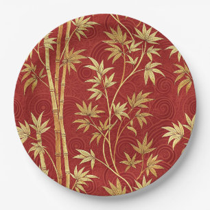 Assiettes En Carton Bambou cramoisi Est-Asiatique (1)