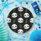 Assiettes En Carton Bambou Motif Kawaii Panda En Blanc Noir (Fête)