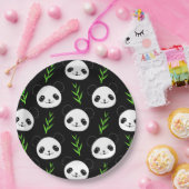 Assiettes En Carton Bambou Motif Kawaii Panda En Blanc Noir (Fête)