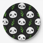 Assiettes En Carton Bambou Motif Kawaii Panda En Blanc Noir (Devant)