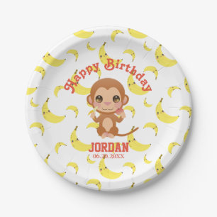 Assiettes En Carton Banana Baby Monkey Joyeux Plaques de papier d'anni