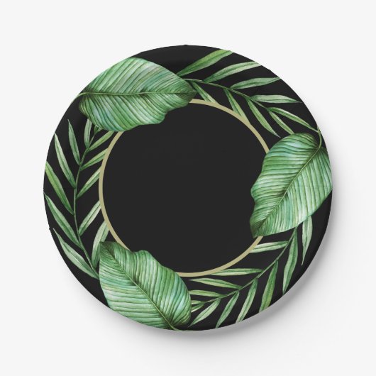 Assiettes En Carton Banana Feuilles et Palm Fronds Tropical Thème Part (Devant)