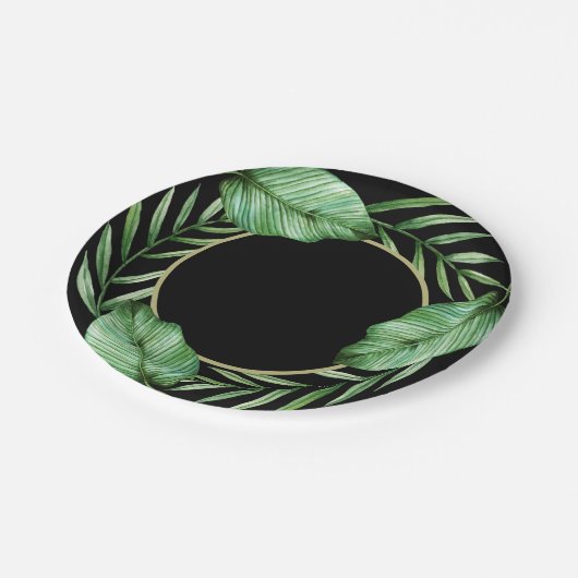 Assiettes En Carton Banana Feuilles et Palm Fronds Tropical Thème Part (Angle)