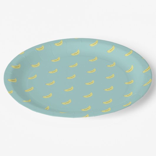Assiettes En Carton Banane jaune tirant bleu motif (Angle)