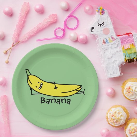 Assiettes En Carton Banane qui sourit, fixant et détendant (Fête)
