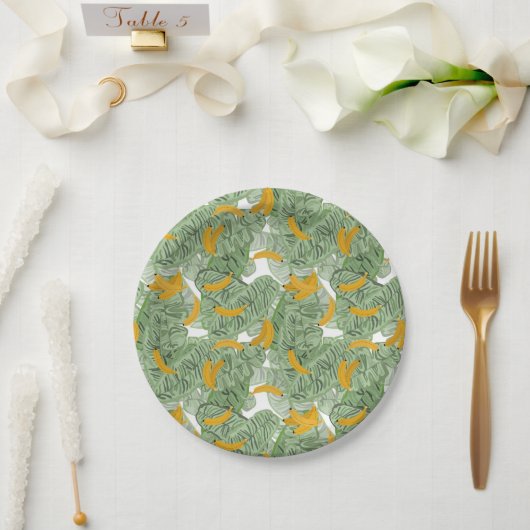 Assiettes En Carton Banane tropicale moderne Motif vert (Mariage)