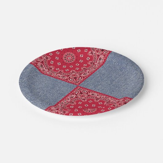 Assiettes En Carton Bandana Ouest Et Jean Bleu Imprimer (Angle)