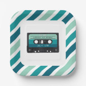 Assiettes En Carton Bande Bleue Retro Fête d'anniversaire (Recto)