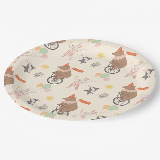 Assiettes En Carton Bande d'animaux mignons Anniversaire (Angle)