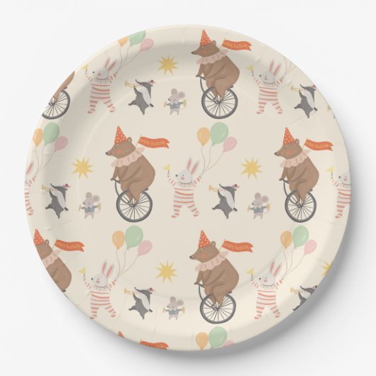 Assiettes En Carton Bande d'animaux mignons Anniversaire (Devant)