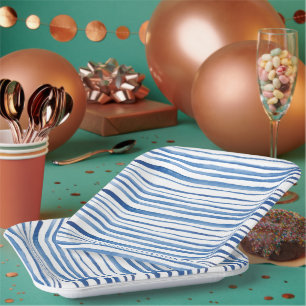 Assiettes En Carton Bande d'aquarelle bleu indigo shibori japonais