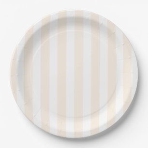 Assiettes En Carton Bande de bonbons beige et blanche