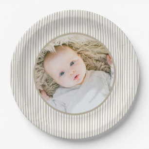 Assiettes En Carton Bande de cueillette beige et blanche