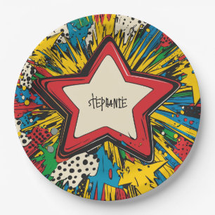 Assiettes En Carton Bande dessinée colorée Pop Art Starburst explosion