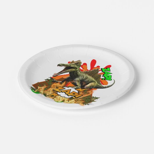 Assiettes En Carton Bande dessinée de Dinosaur volcan zap préhistoriqu (Angle)