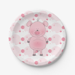Assiettes En Carton Bande dessinée rose gaie de porc