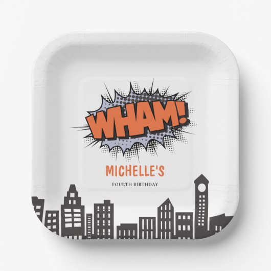 Assiettes En Carton Bande dessinée Superhero Anniversaire (Recto)