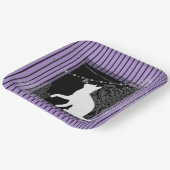 Assiettes En Carton Bande noire violette, chat blanc (Angulaire)