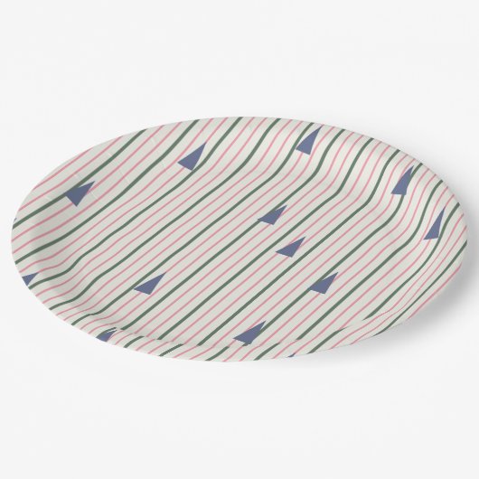 Assiettes En Carton Bande rétro rose et verte (Angle)