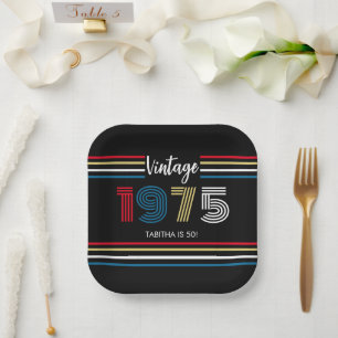 Assiettes En Carton Bande rétro vintage 1975 Couleurs primaires