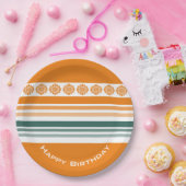 Assiettes En Carton Bande Turquoise Et Orange (Fête)