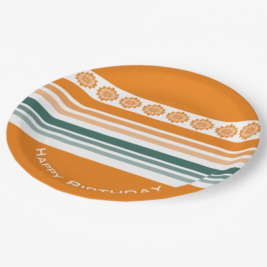 Assiettes En Carton Bande Turquoise Et Orange (Angle)