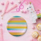 Assiettes En Carton Bandes Abstraites d'aquarelle simple en rose (Fête)