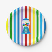 Assiettes En Carton Bandes arc-en-ciel avec gumball bleu (Devant)