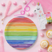 Assiettes En Carton Bandes arc-en-ciel inondées (Fête)