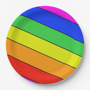 Assiettes En Carton Bandes Arc-en-ciel spunky dans les couleurs primai