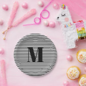 Assiettes En Carton Bandes blanches modernes personnalisées monogramme (Fête)