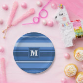 Assiettes En Carton Bandes bleu monogramme (Fête)