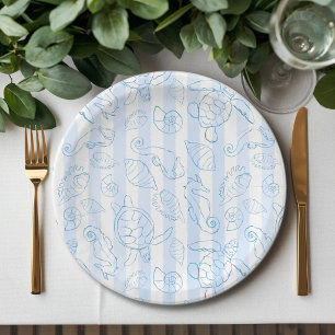Assiettes En Carton Bandes bleues côtières garçon à la mer bientôt Bab