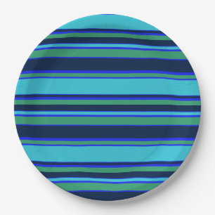 Assiettes En Carton Bandes bleues et vertes