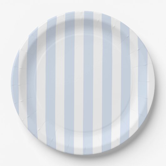 Assiettes En Carton Bandes de bonbons bleu pâle et blanc (Devant)