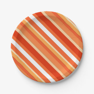 Assiettes En Carton Bandes de bonbons en couches - orange et blanc