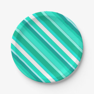 Assiettes En Carton Bandes de bonbons en couches - turquoise et blanch