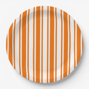 Assiettes En Carton Bandes de bonbons orange et blanc