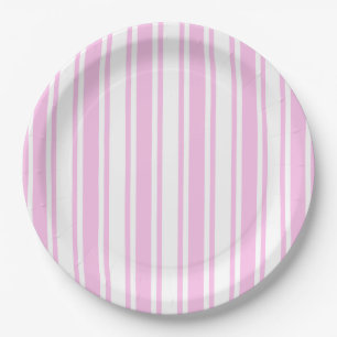 Assiettes En Carton Bandes de bonbons rose clair et blanc