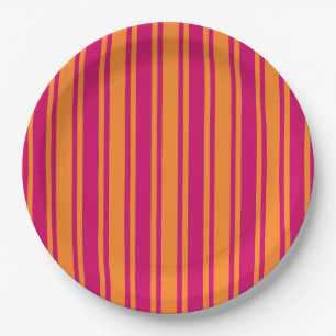 Assiettes En Carton Bandes de bonbons rose et orange