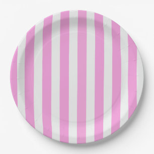 Assiettes En Carton Bandes de bonbons roses et blanches