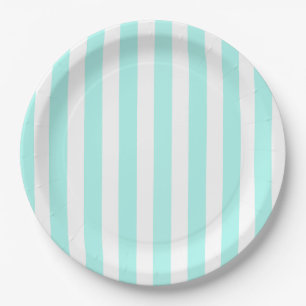 Assiettes En Carton Bandes de bonbons turquoise et blanche